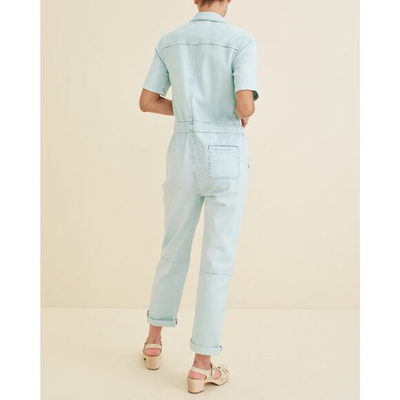 Faherty Blythe Jumpsuit Size M Light Indigo Blue Organic Cotton Utility Field - Picture 6 of 16